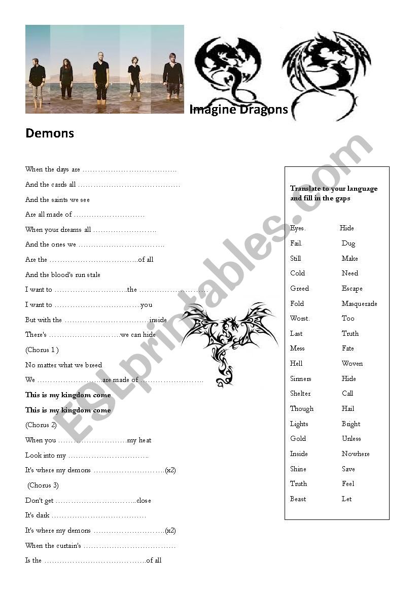 Inmagine Dragons - Demons worksheet