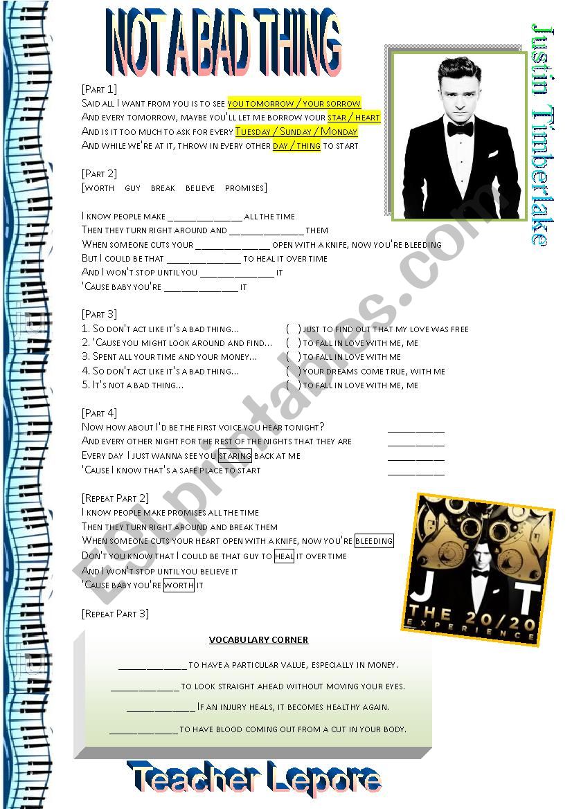 Justin Timberlake  worksheet