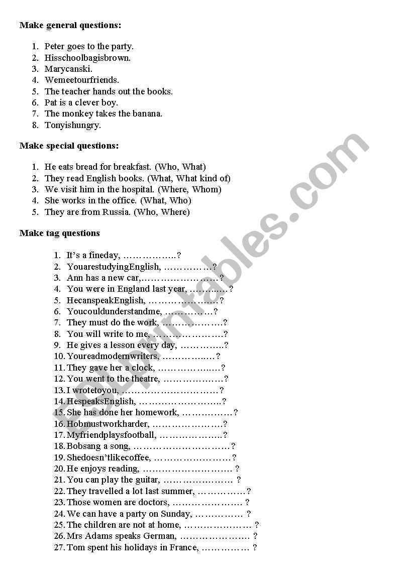 Questions worksheet