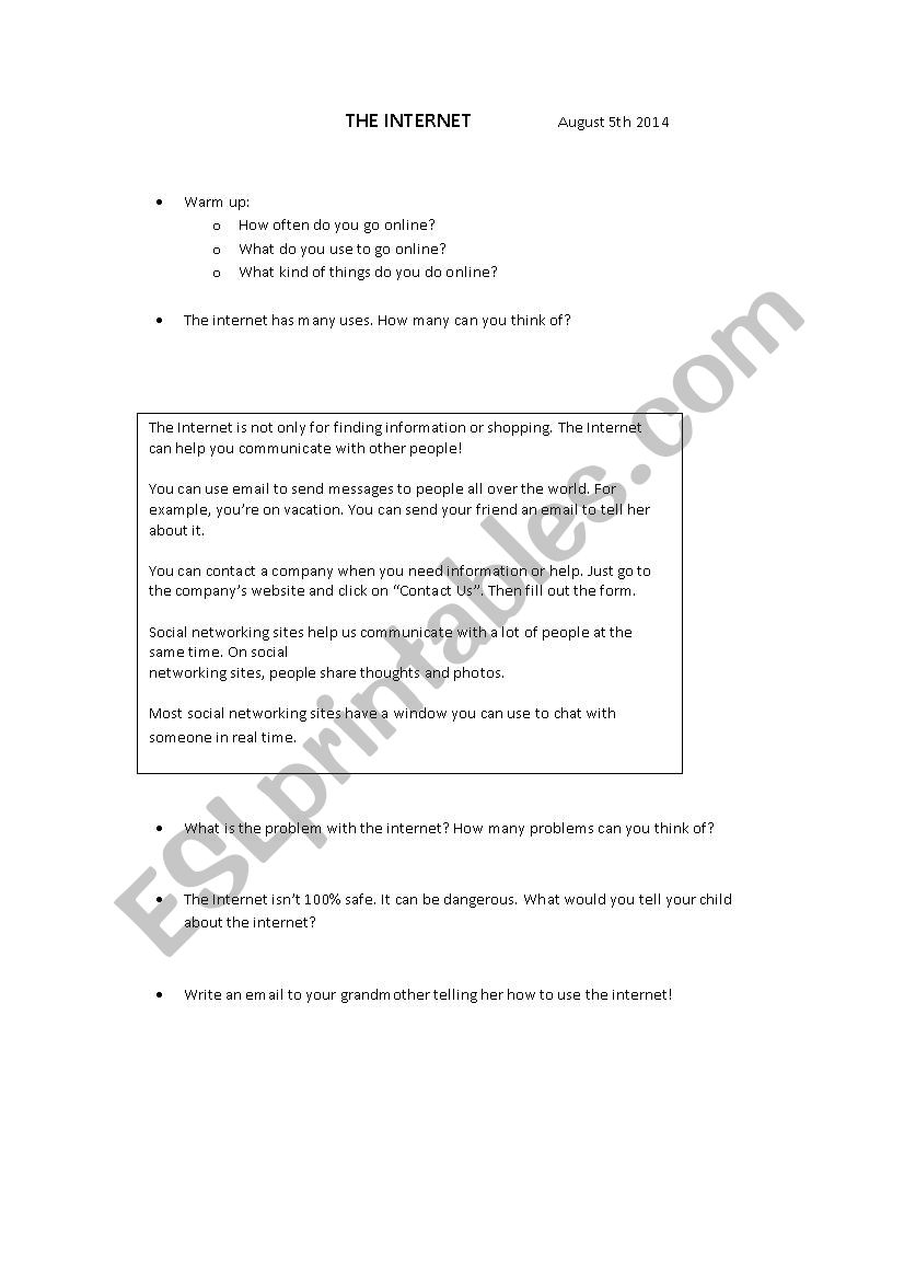 The Internet worksheet