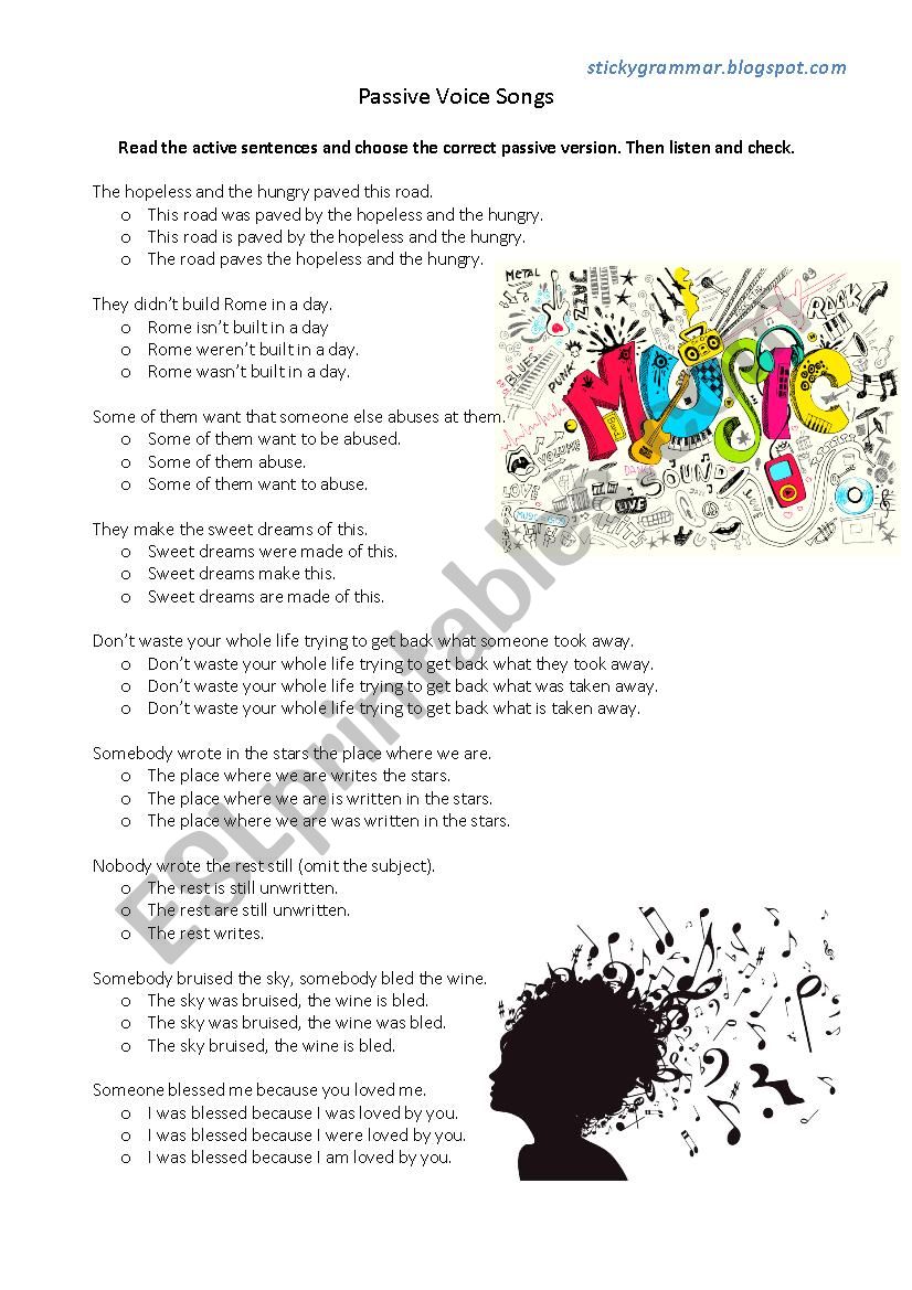 Passive Voice Songs worksheet