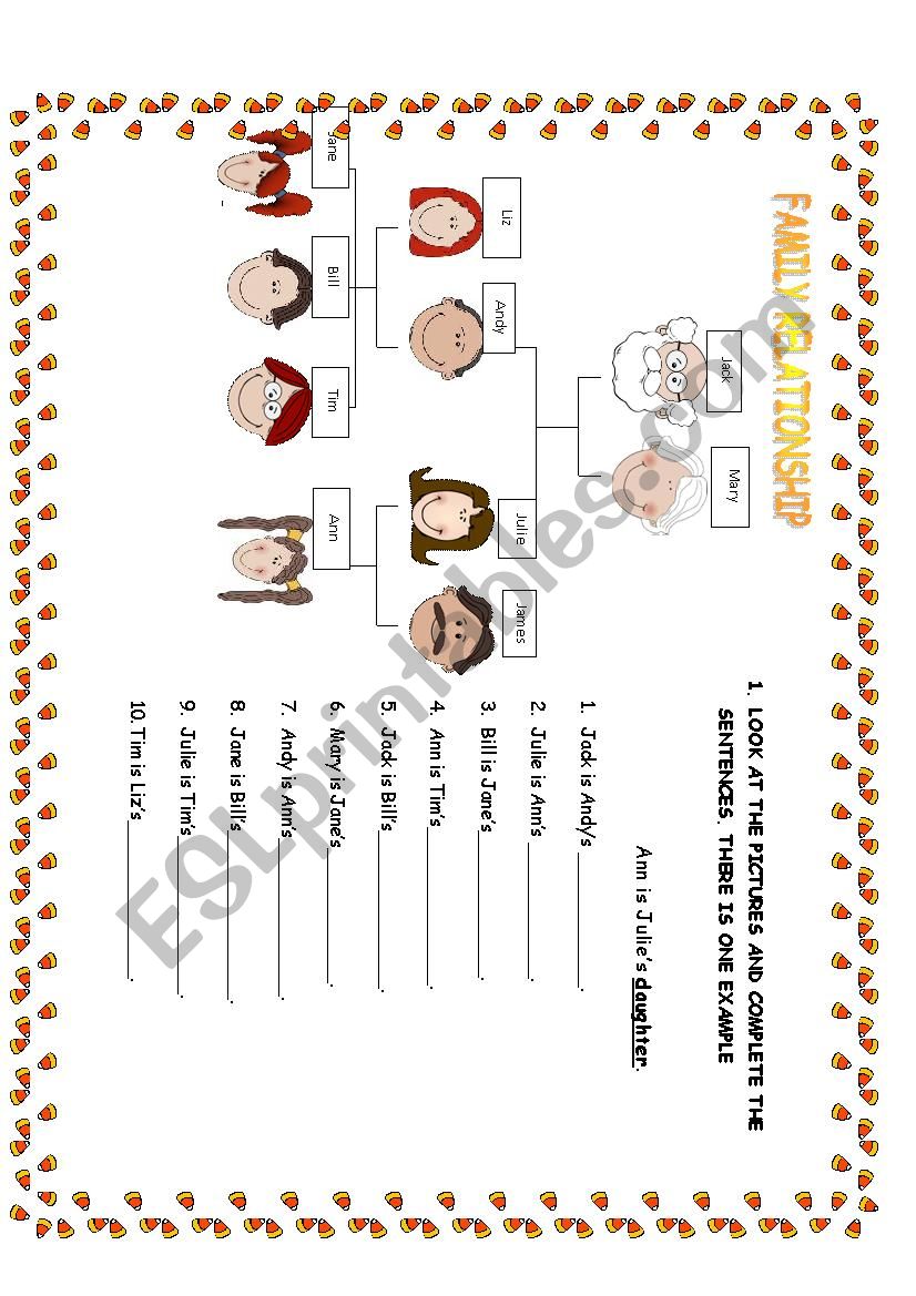 FAMILY RELATIONSHIP worksheet