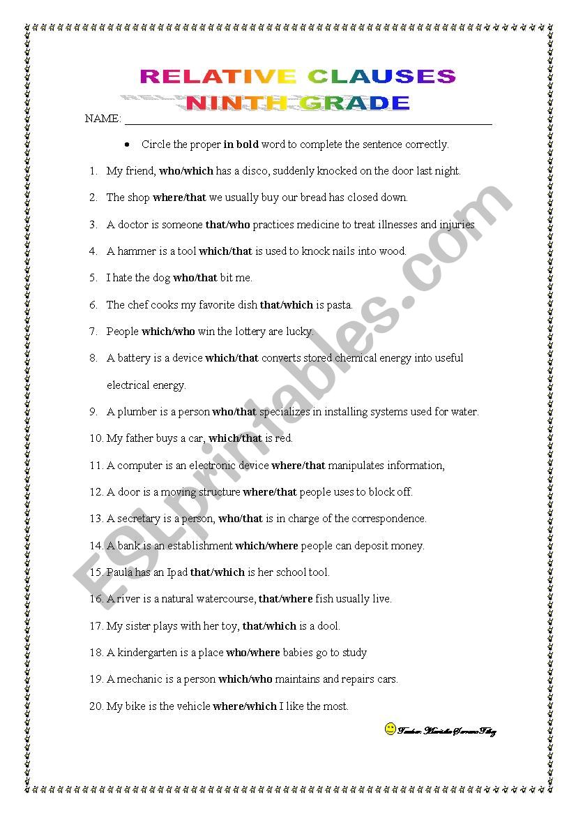 RELATIVE CLAUSES worksheet