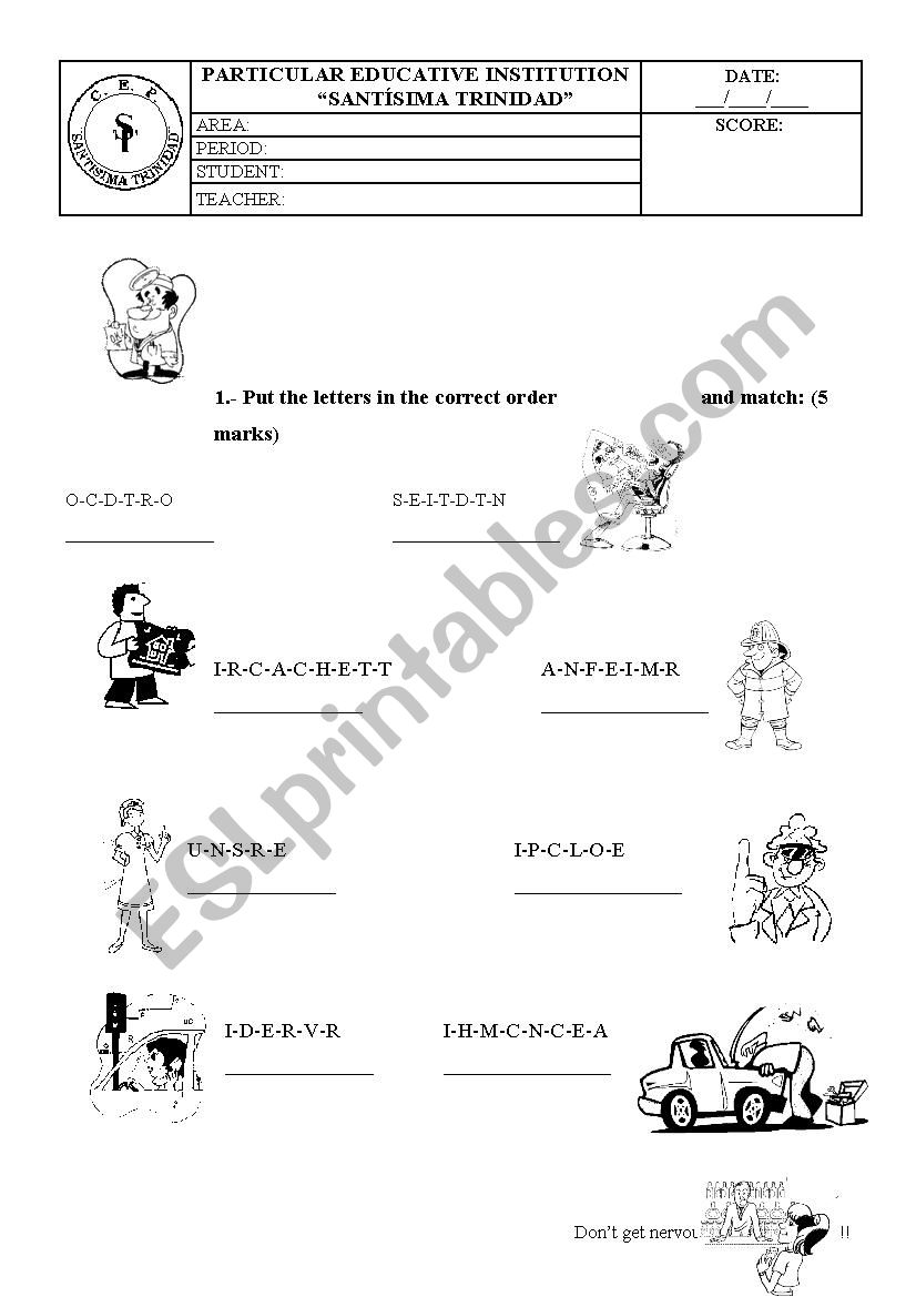 Test about Ocuppations, use of is and are, weather