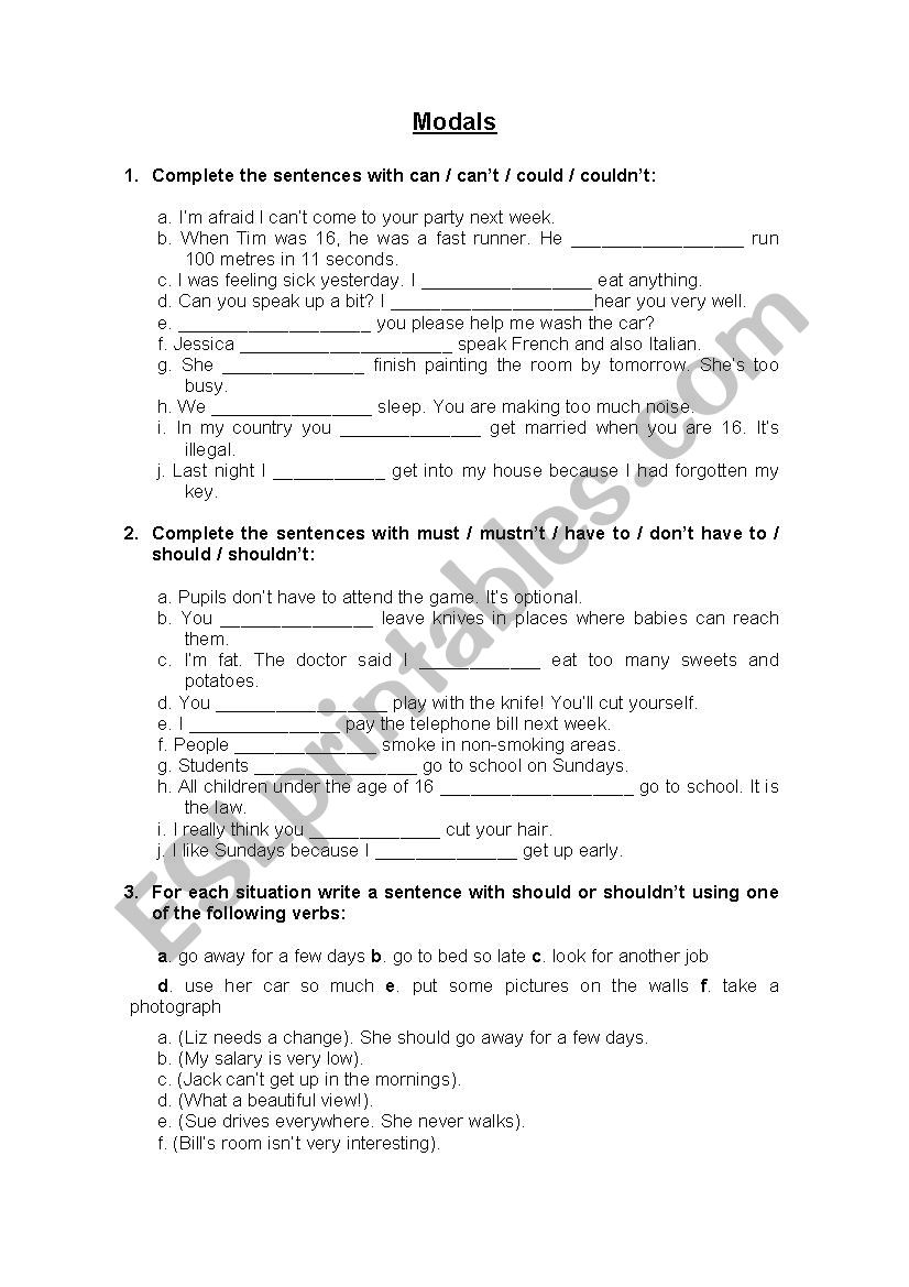 modal verbs worksheet