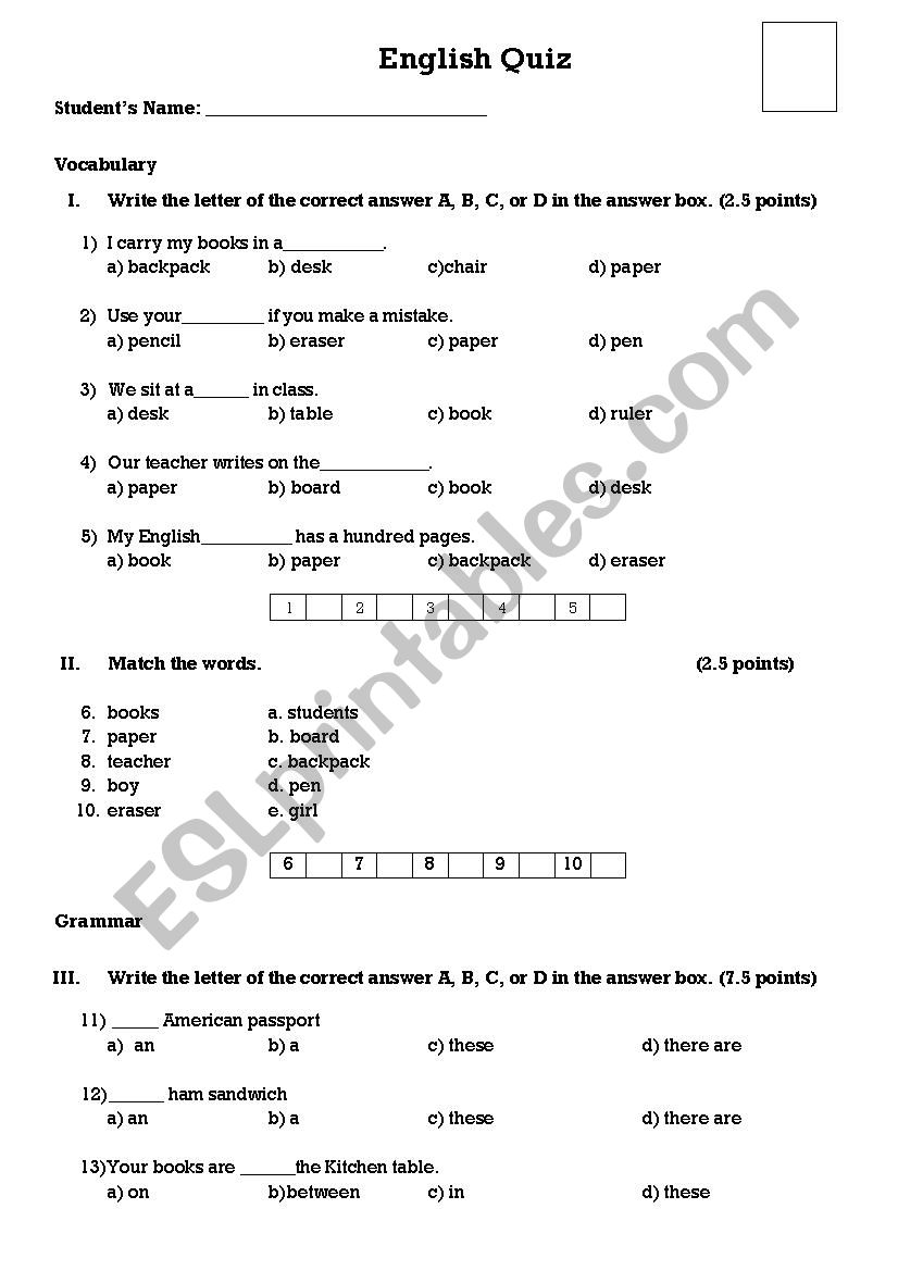 English Quiz - Mix Tenses and Vocabulary