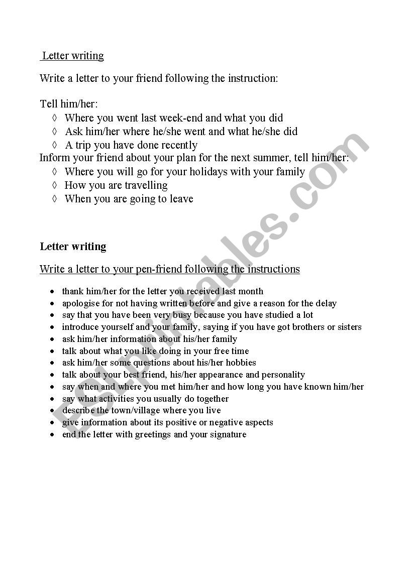 letter writing worksheet