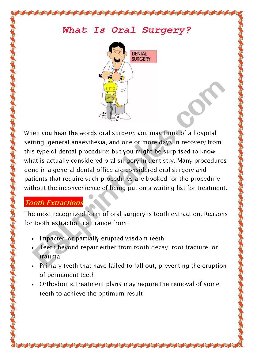 Oral surgery worksheet