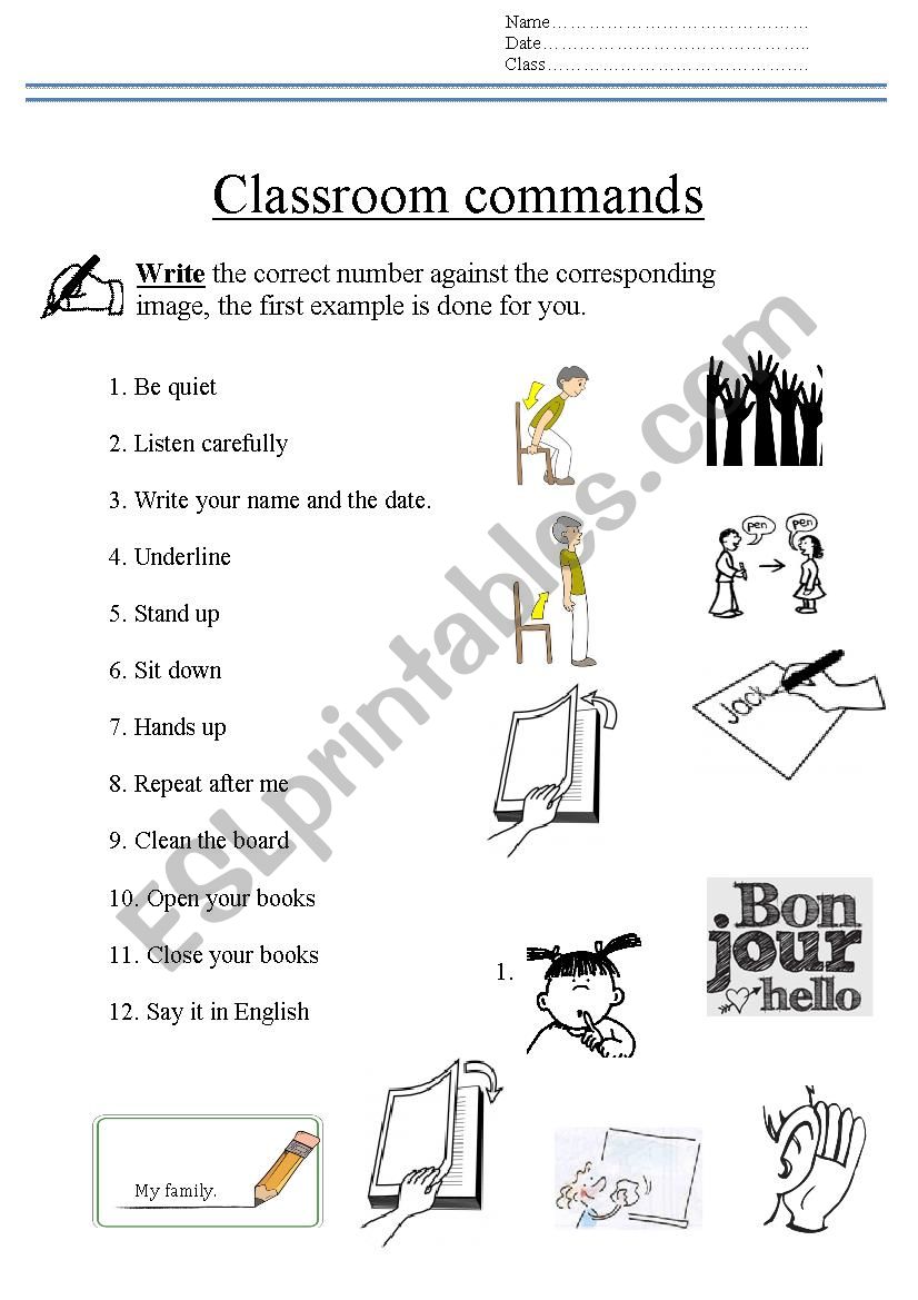 Classroom commands worksheet