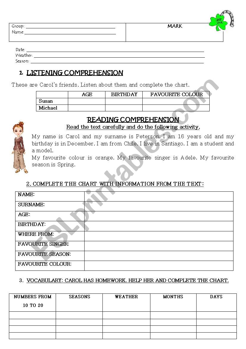 Revision test worksheet