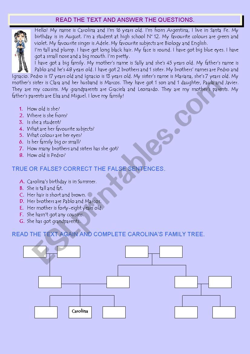 Reading activities worksheet