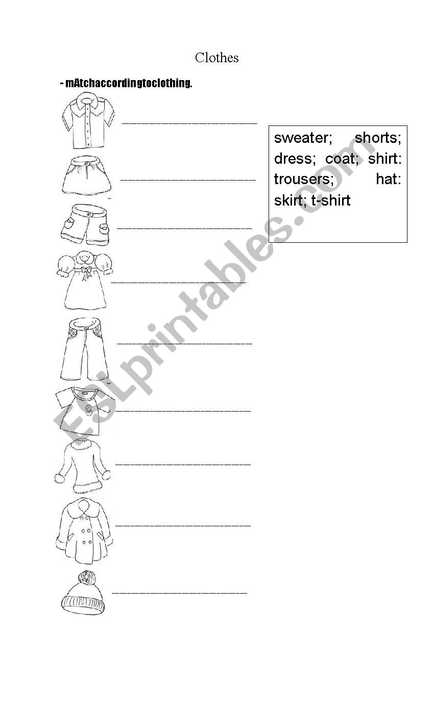 Clothes worksheet