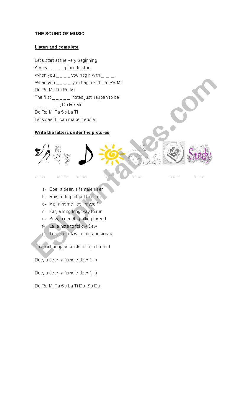 The Sound of Music - ESL worksheet by MoiraF