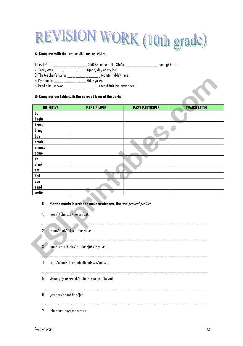 Revision work - module 2 worksheet