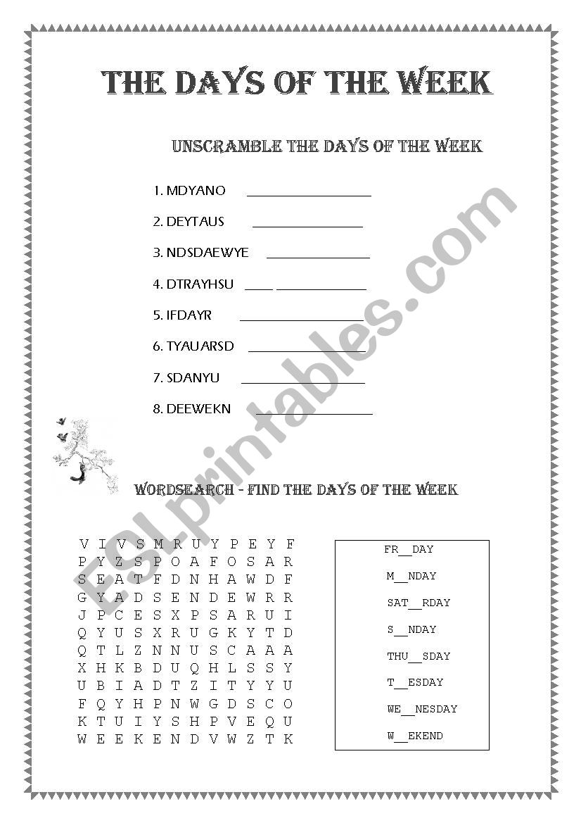 Days of the week worksheet