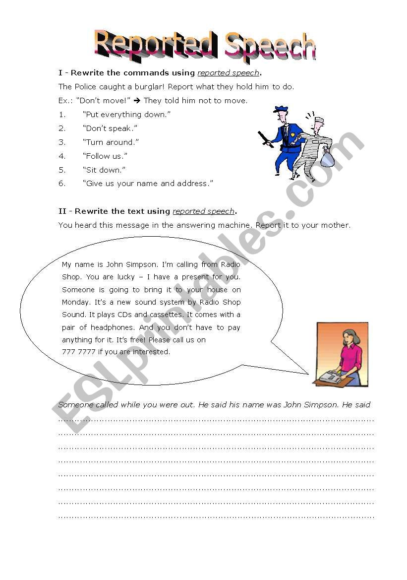 Reported Speech worksheet