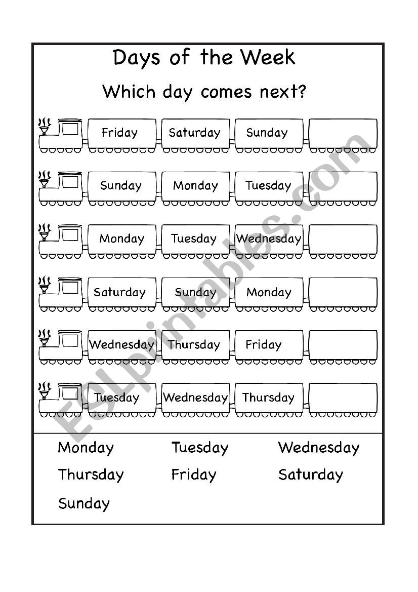 Days of week worksheet