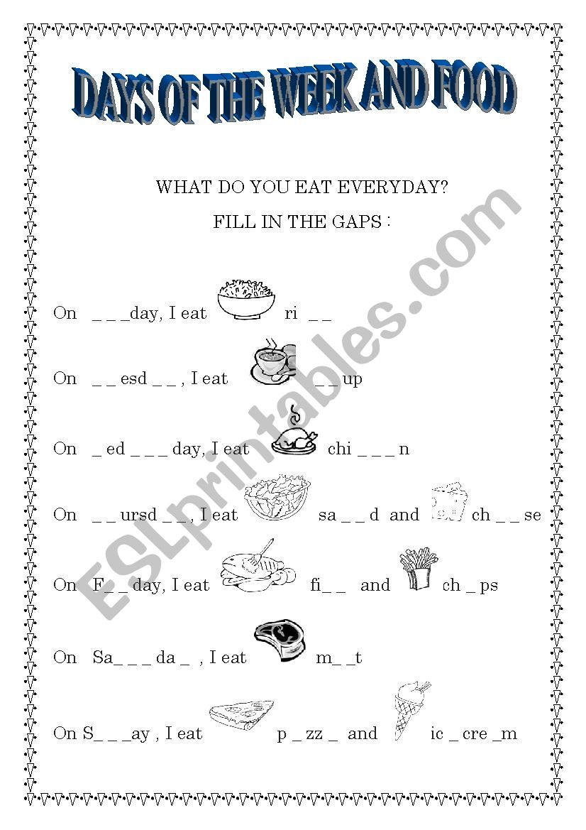 Days of the week and food worksheet