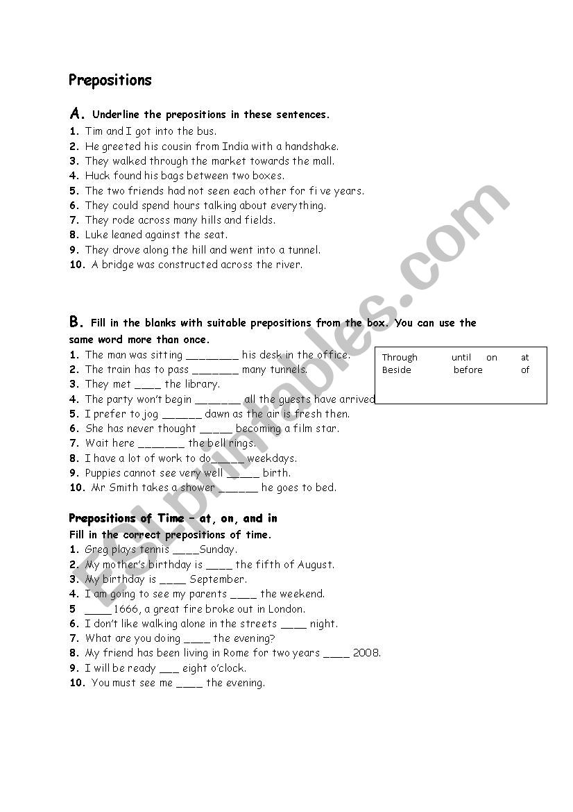 Prepositios worksheet