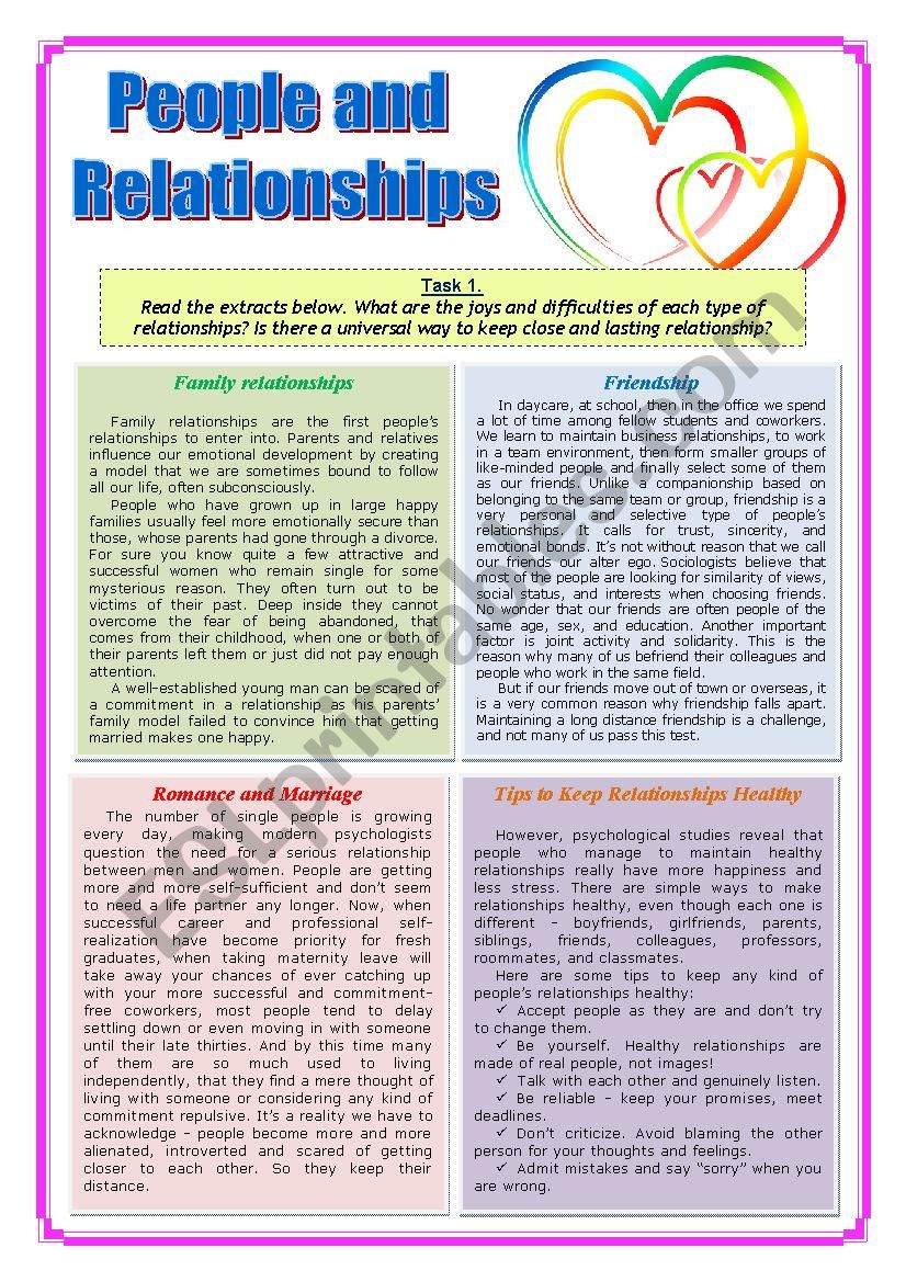 People & Relationships worksheet