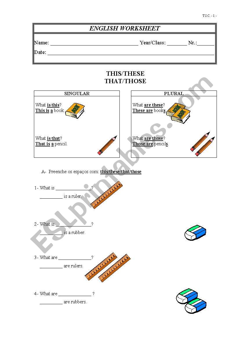 Demonstratives-School Objects worksheet