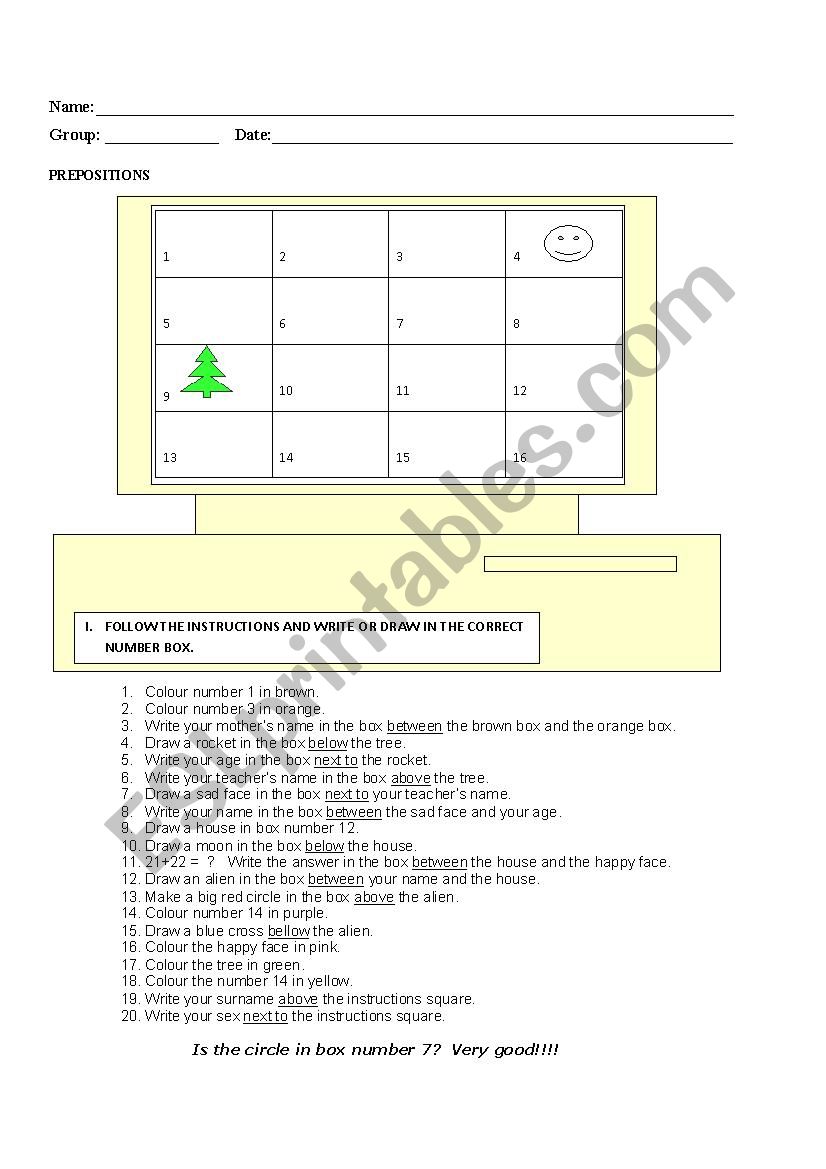 Prepositions worksheet