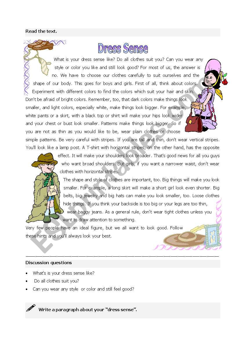 Dress sense worksheet