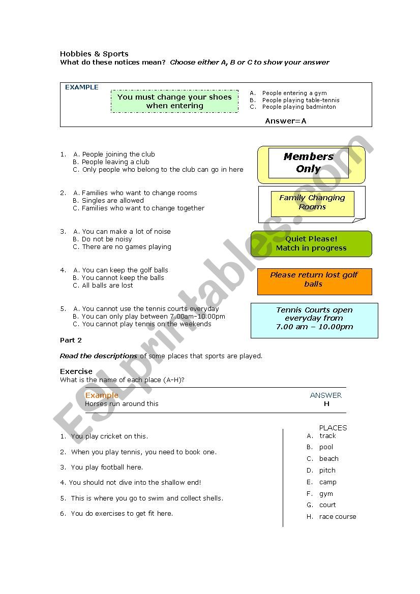 Hobbies worksheet