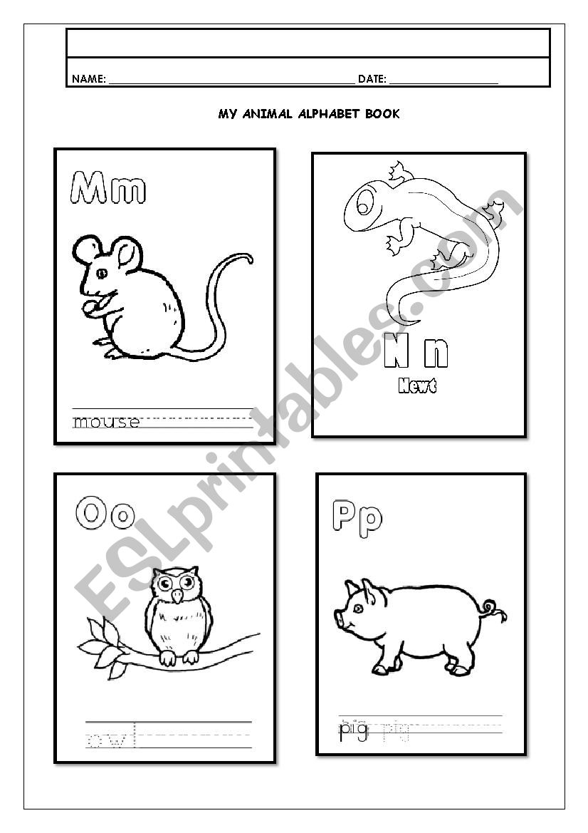 Alphabet - Letters M to P worksheet