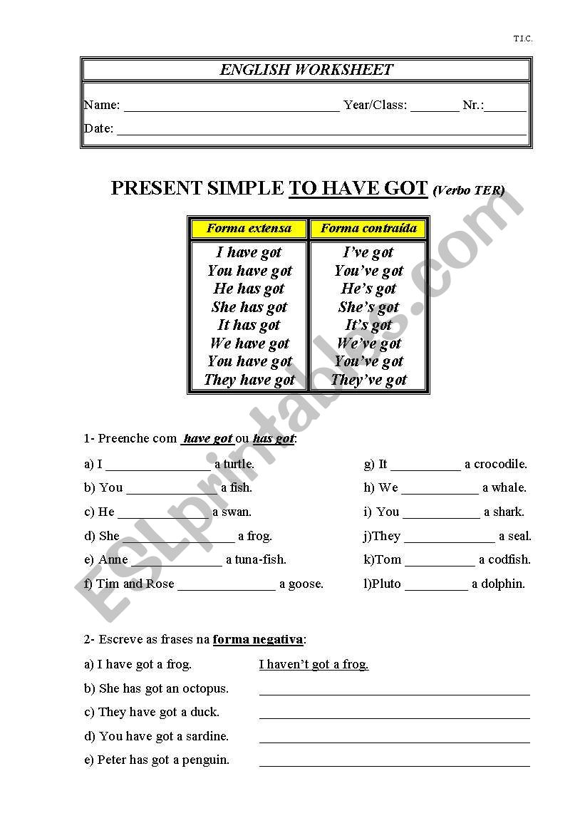 To Have Got-Animals worksheet