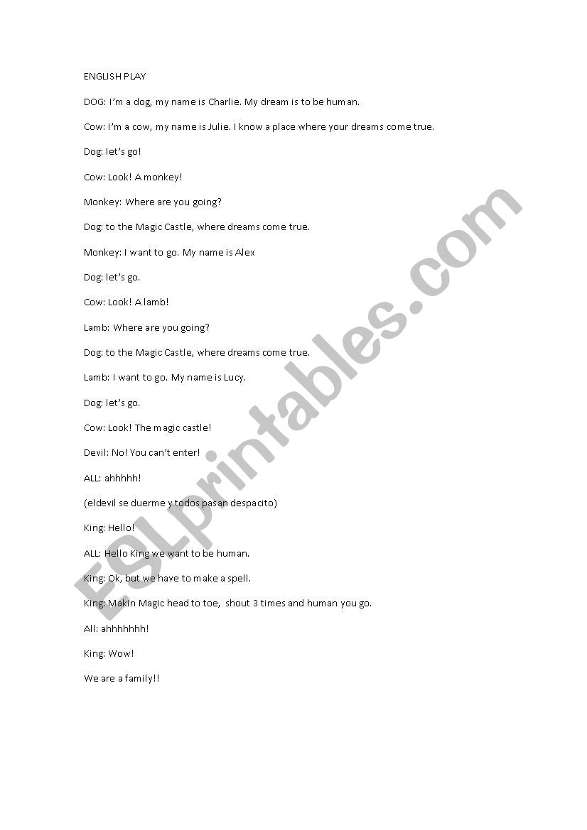 Short play worksheet