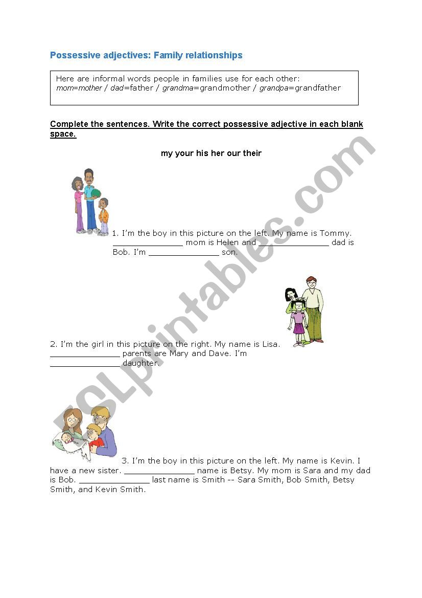 Possessive adjectives worksheet