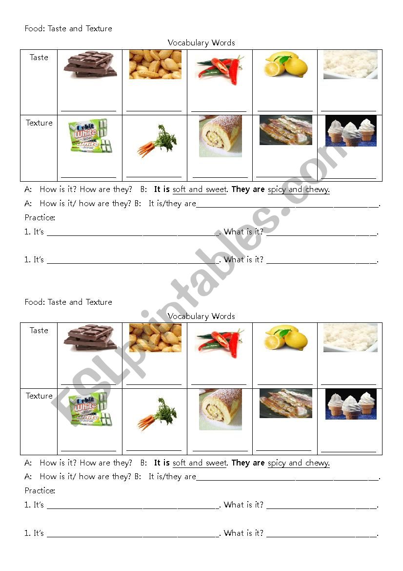 vegetable taste worksheet