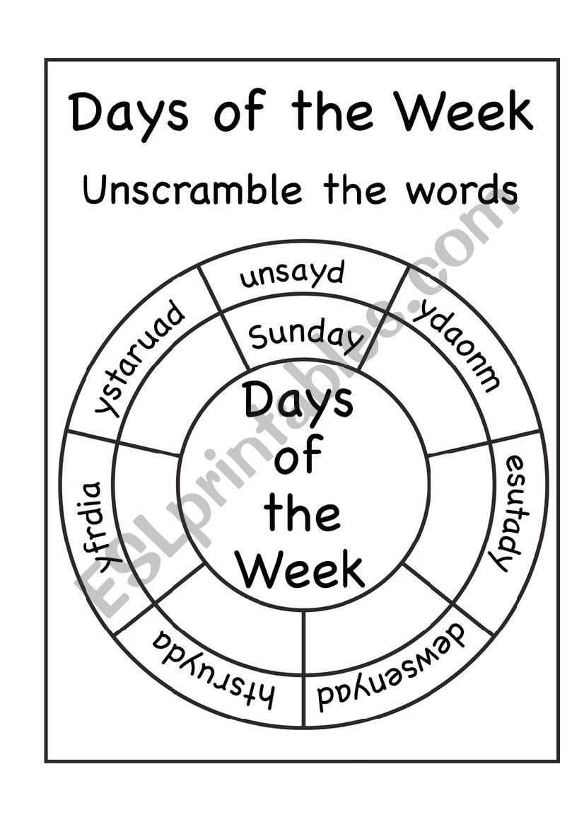Days of week 2 worksheet