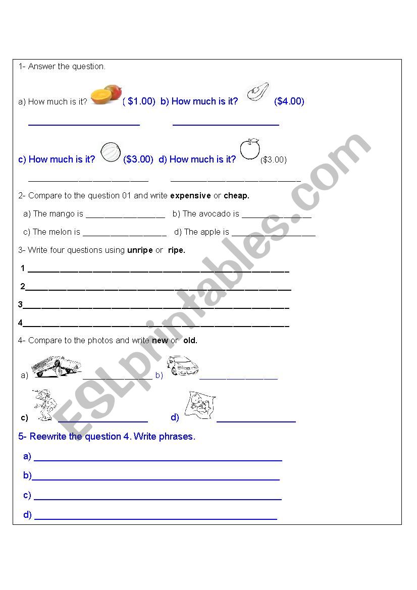 Expensive and cheap worksheet