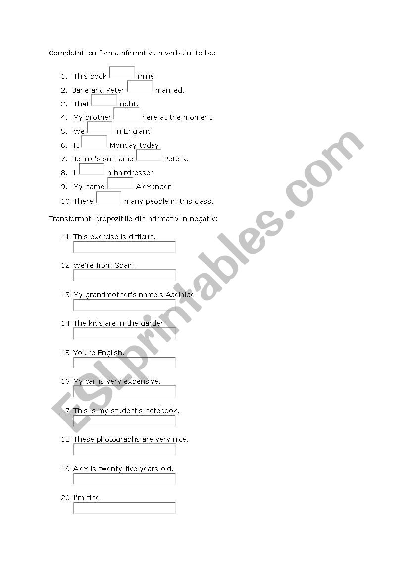 To be, simple exercises worksheet