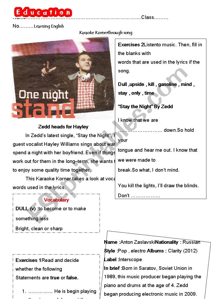 English through song worksheet