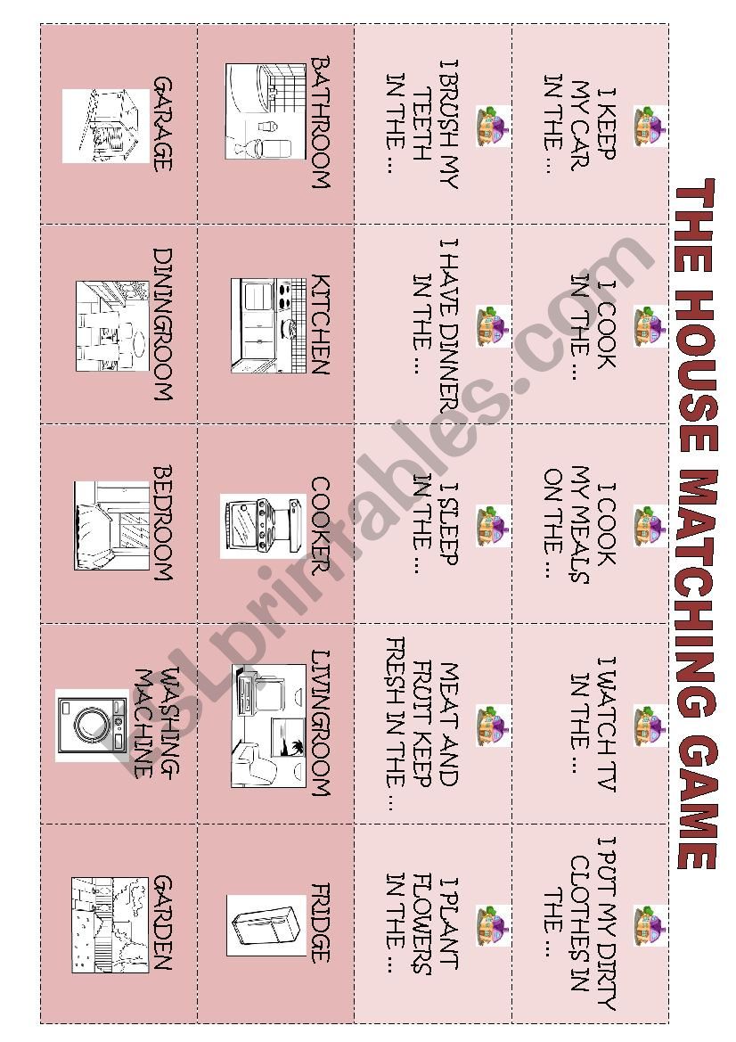 The house matching game worksheet