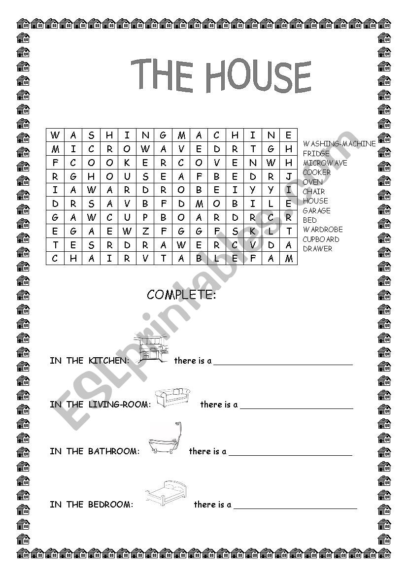 The house wordsearch worksheet