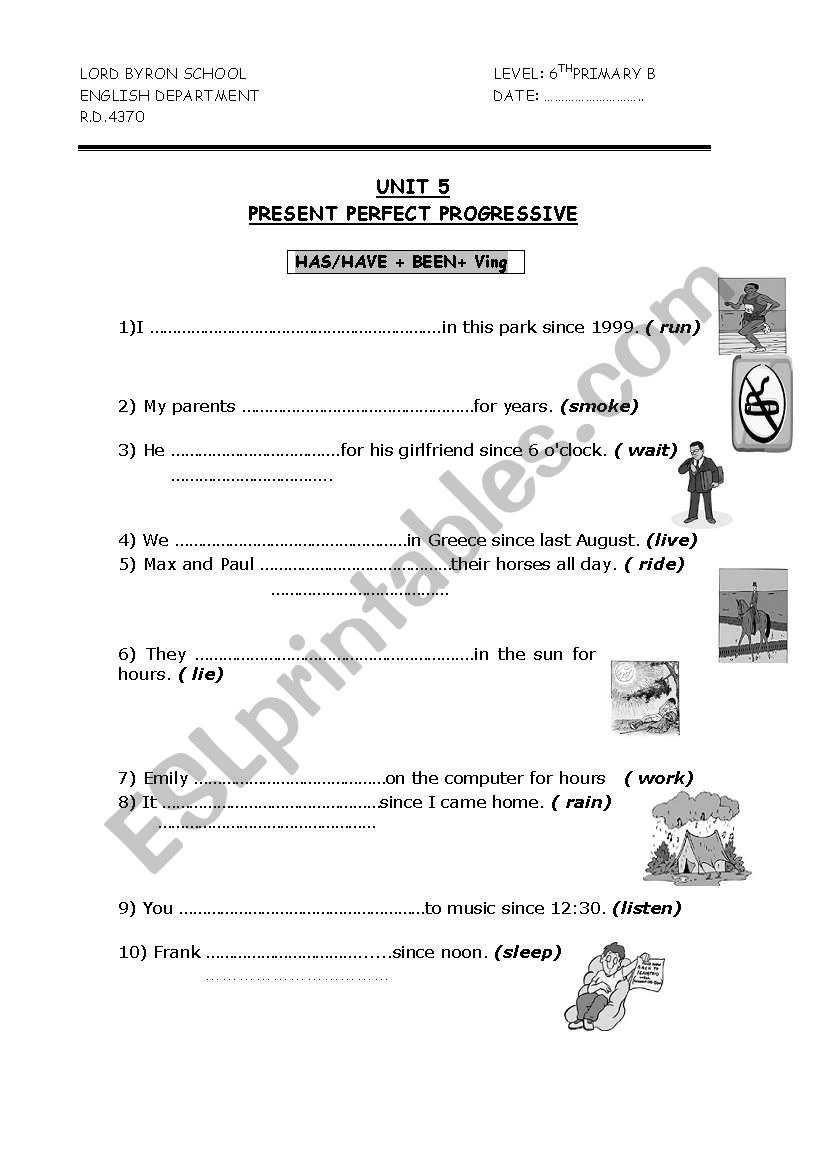 present perfect continuous worksheet