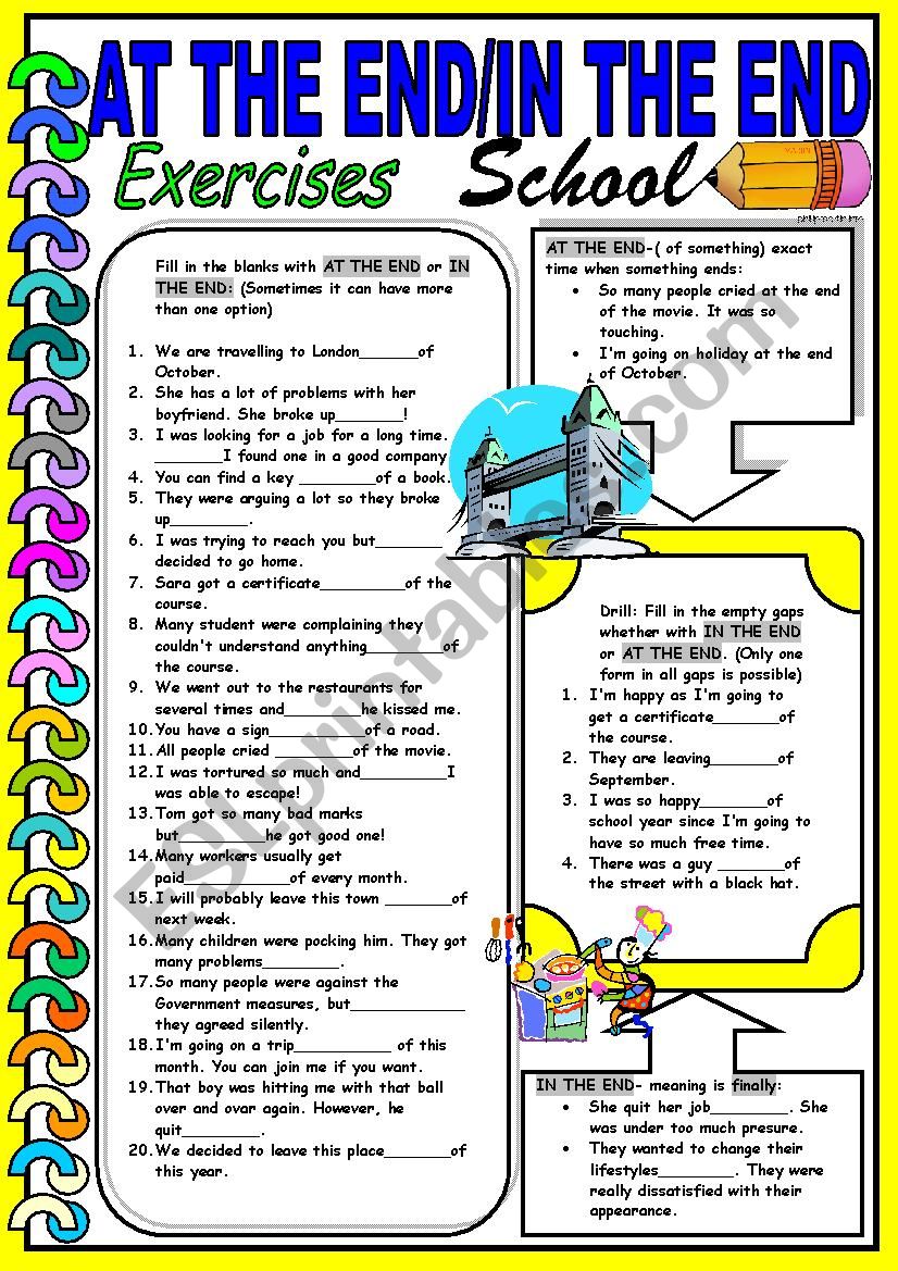 AT THE END/IN THE END worksheet