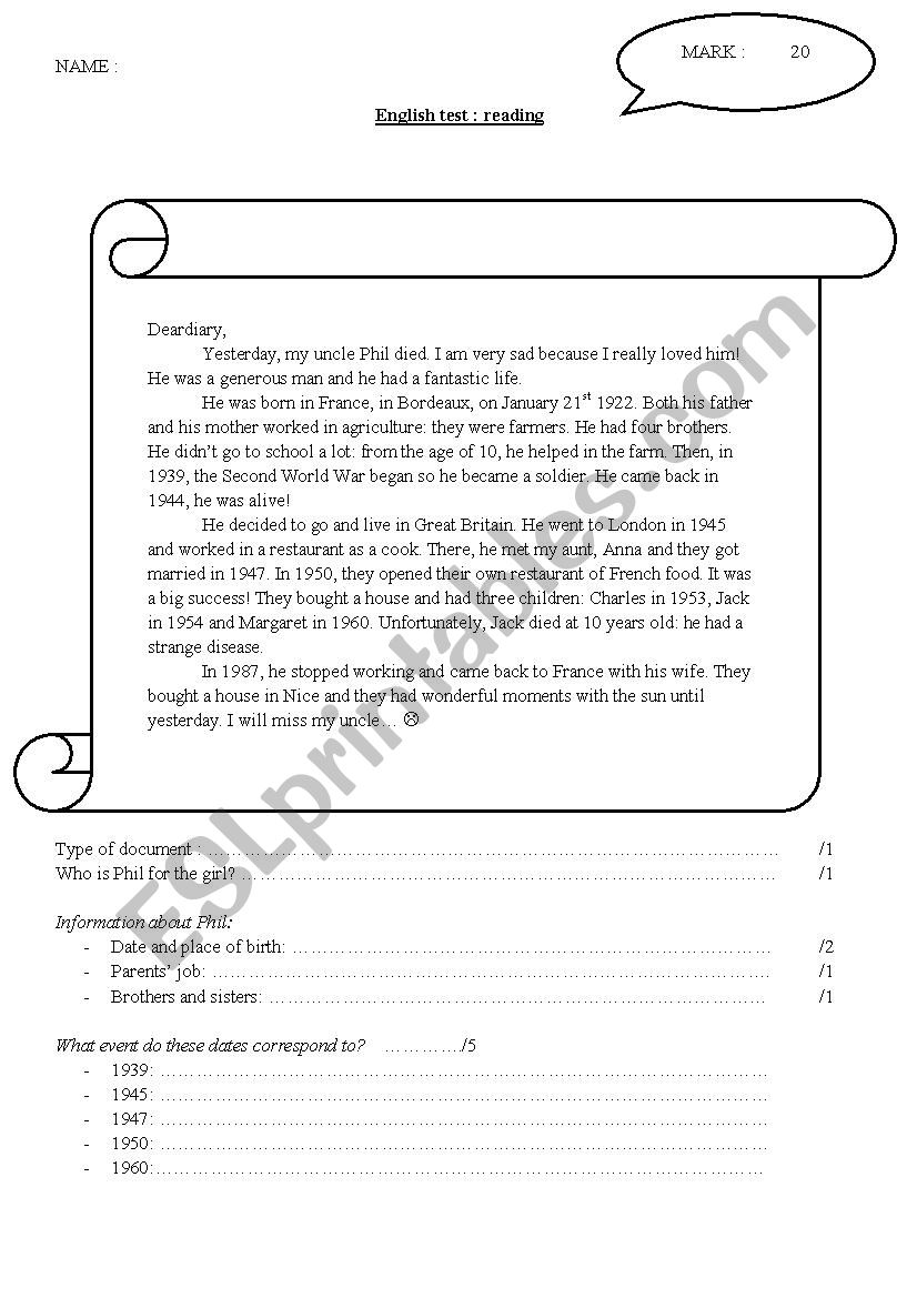 Biography worksheet