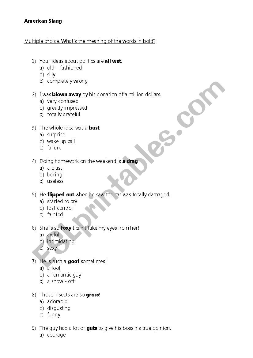 American Slang  worksheet