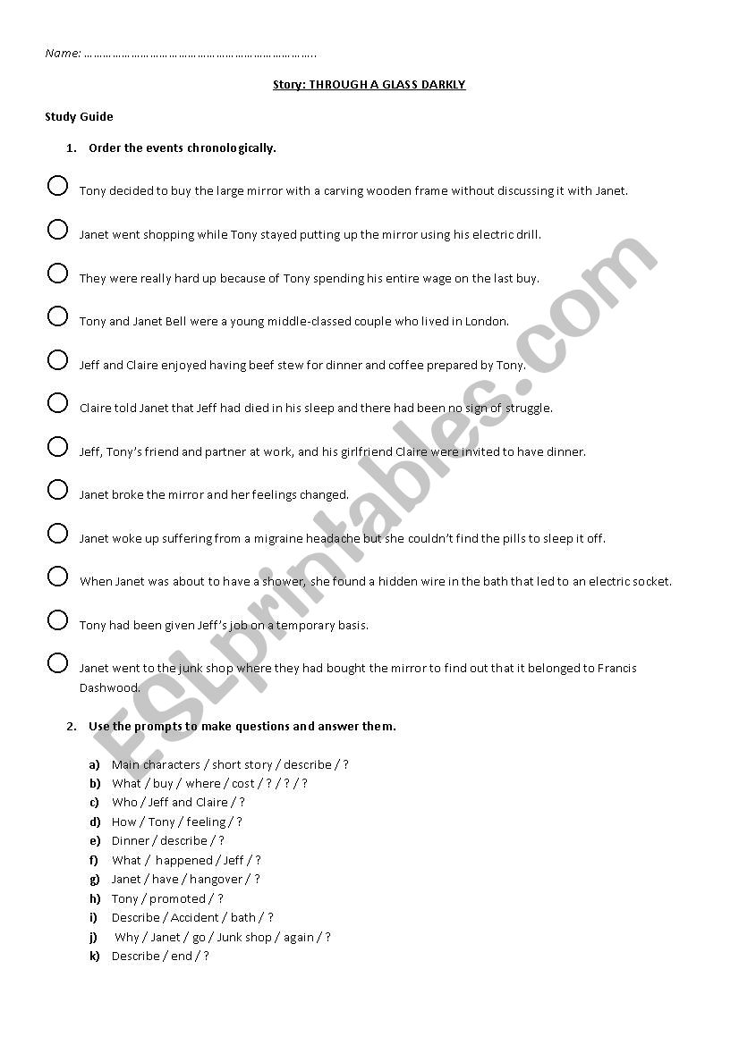Through a glass darkly worksheet