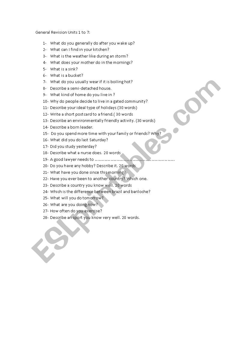 questions worksheet