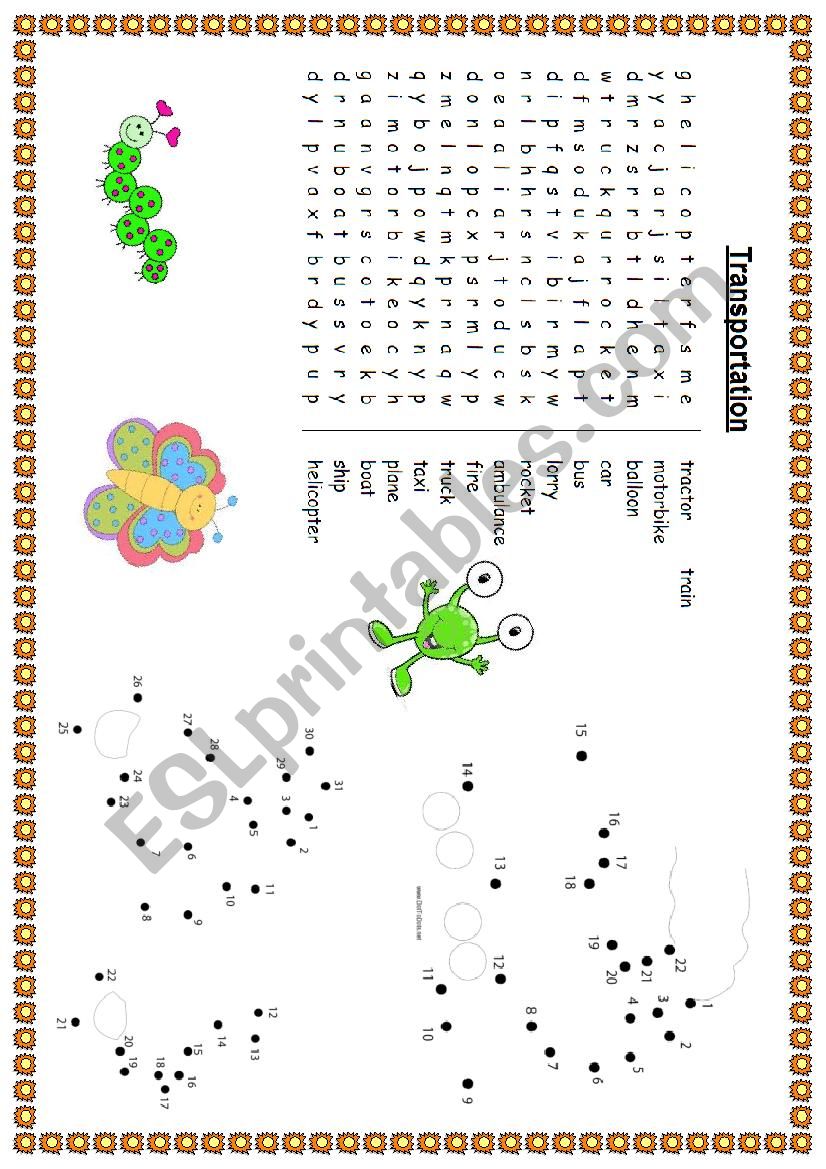 Word search about transportation