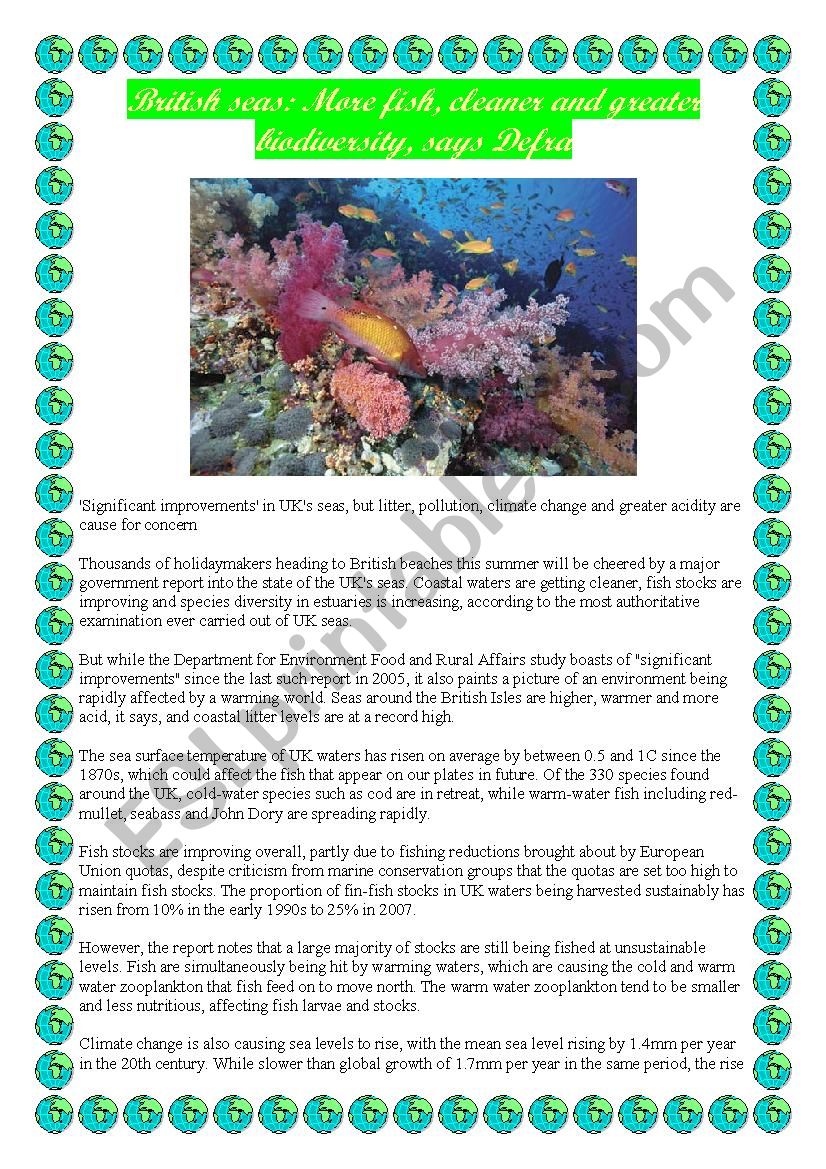 Marine biodiversity in danger - ESL worksheet by TatyanaVM