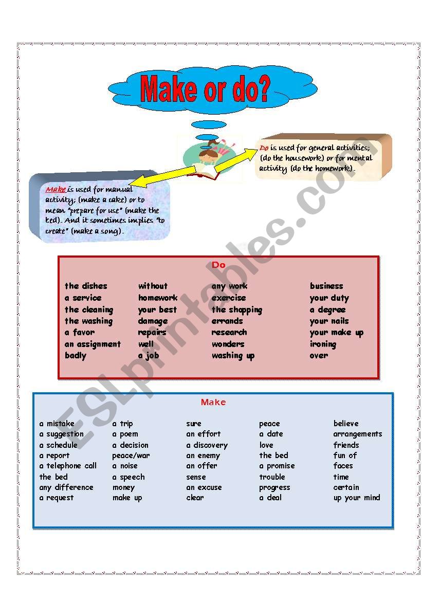 Make or do worksheet