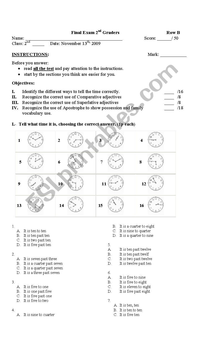 English test worksheet