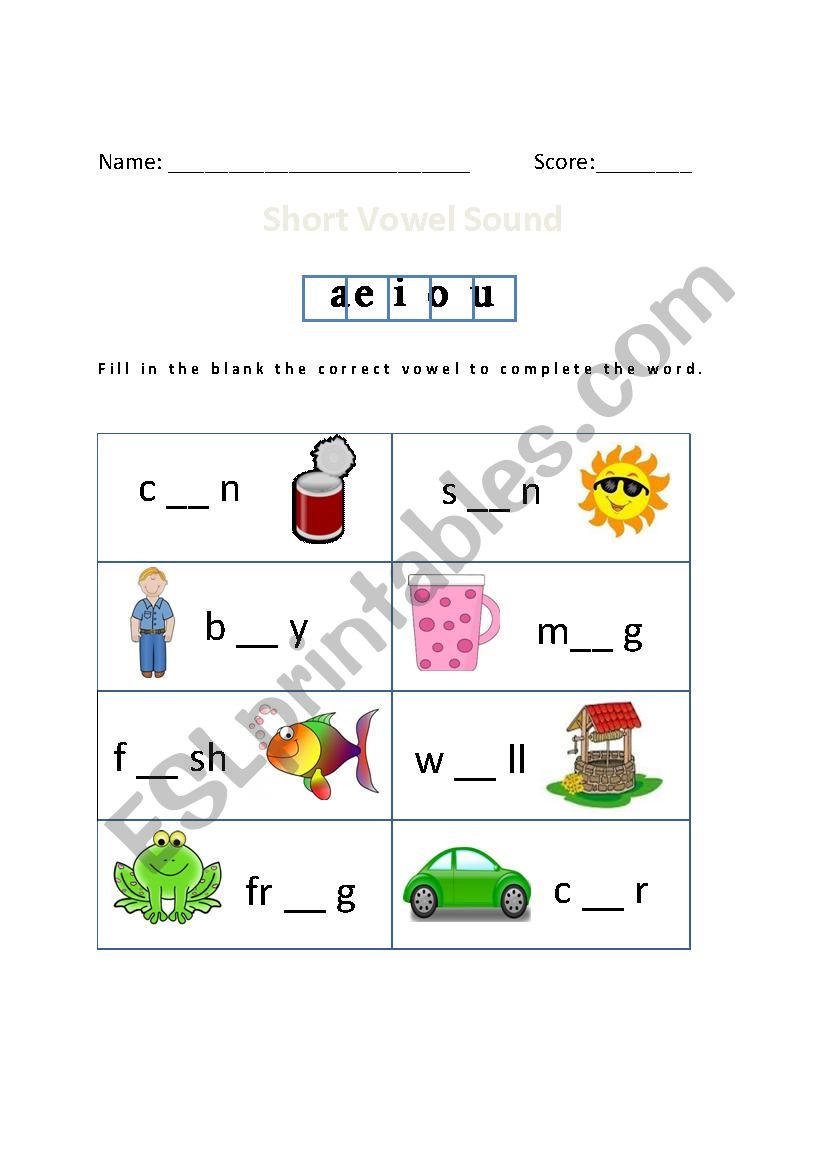 Short Vowel Sound worksheet